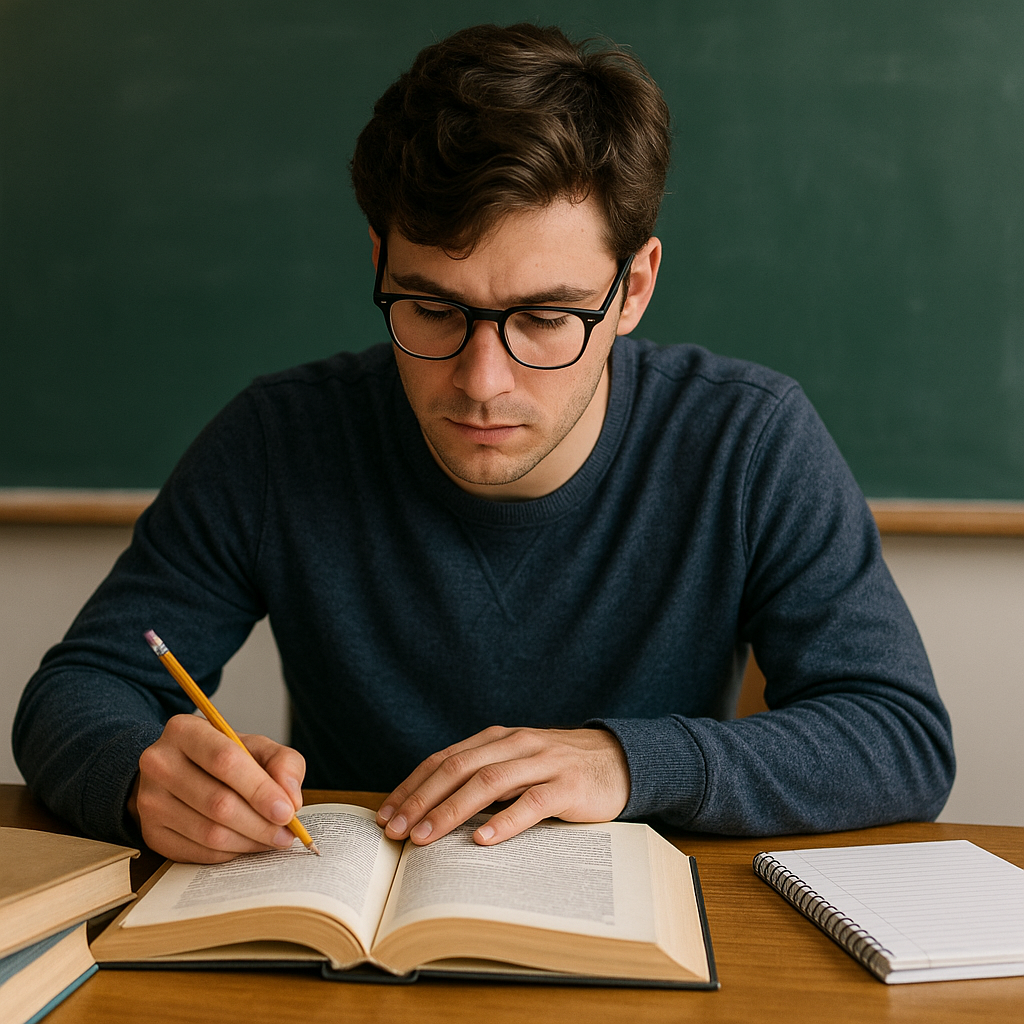 Student learning and taking notes